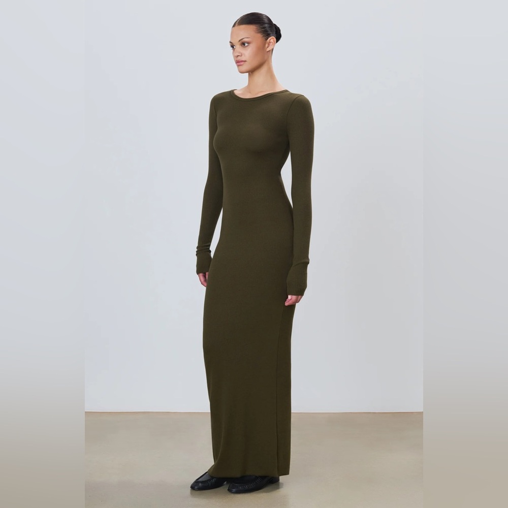 NWT moss green cotton modal Long Sleeve Crewneck Maxi Dress - Picture 3 of 12